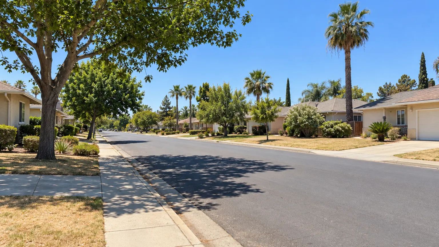 Typical neighborhood street in the Fresno area